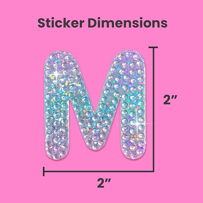 StickerBeans® Rhinestone Alphabet Letter Sticker M - Unique Sparkly Design 2” x 2” Cut-to-Shape Adhesive - Personalization, Collecting, Gifting, Scrapbooking, Decorating Laptops, Phone Cases, All Ages