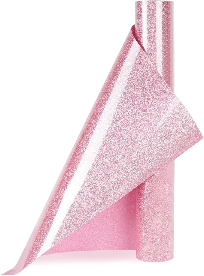 Pink Glitter HTV Heat Transfer Vinyl Rolls12inch by 9feet PU Stretch Iron on Vinyl HTV Vinyl for T-Shirt for Silhouette and Cameo (9Ft, Z1-Glitter Pink)