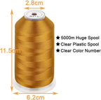 New brothread - Single Huge Spool 5000M Each Polyester Embroidery Machine Thread 40WT for Commercial and Domestic Machines - Yellow Ocher(Janome Color)