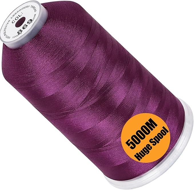 New brothread - Single Huge Spool 5000M Each Polyester Embroidery Machine Thread 40WT for Commercial and Domestic Machines - Royal Purple