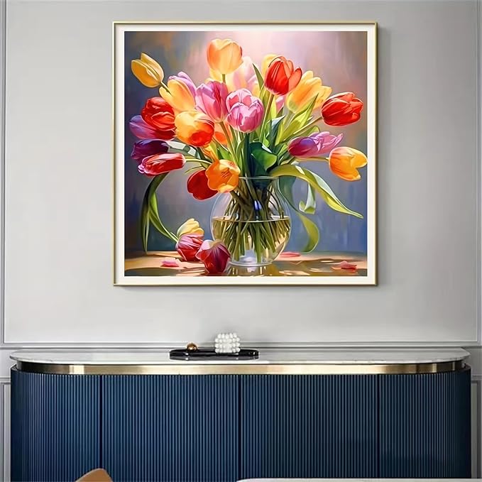 Flowers Cross Stitch Kits for Beginners Adults,Patterns Dimensions Needlepoint Art Crafts,Counted Cross Stitch Kits Embroidery Kits for Beginners Adults for Home Decor 13.8X13.8inch