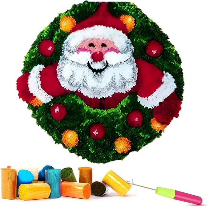 Latch Hook Kits for Adults - DIY Latch Hook Rug Kits for Kids, Crochet Kit for Beginners, Rug Making Kits with Printed Canvas, Gift Packaging. (Father Christmas, 20x20 inch)