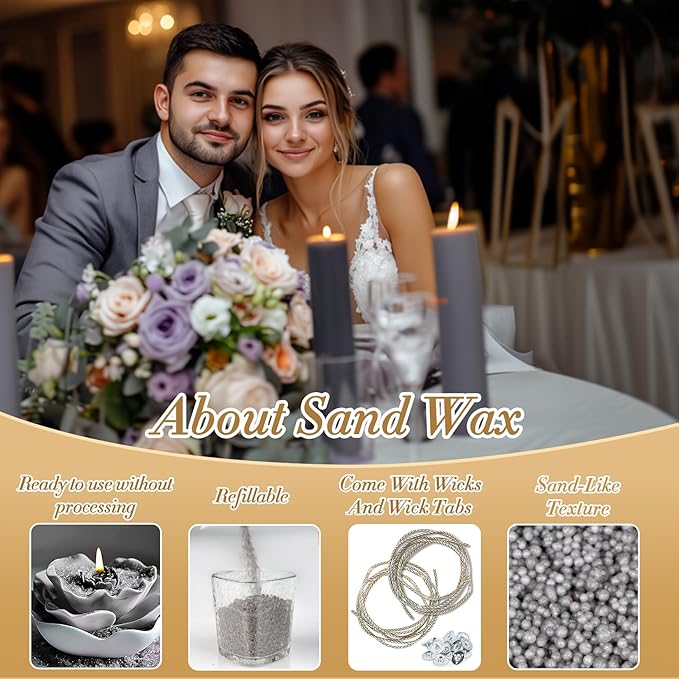 Gray Snow Pearled-Candles with Wicks - DIY Candle Sand,Pearled Sand Wax with Wicks,Pearled Wax,Refillable for Weddings,Partie,Halloween,Christmas,Thanksgiving
