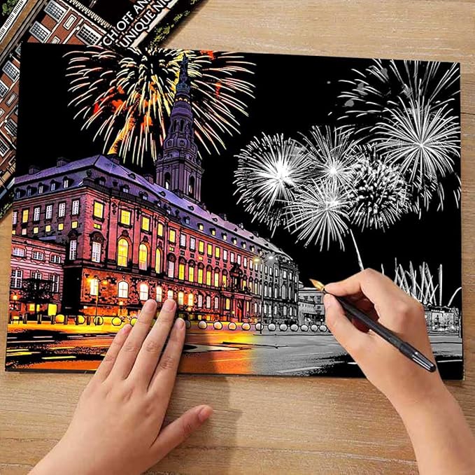 Scratch Art for Adults(8 Sheets A4),Family Creative DIY Painting Papers for Travel Lovers,Craft Lovers|Creative Scratch Art Adult (Philadelphia/Italy) by Iskueal