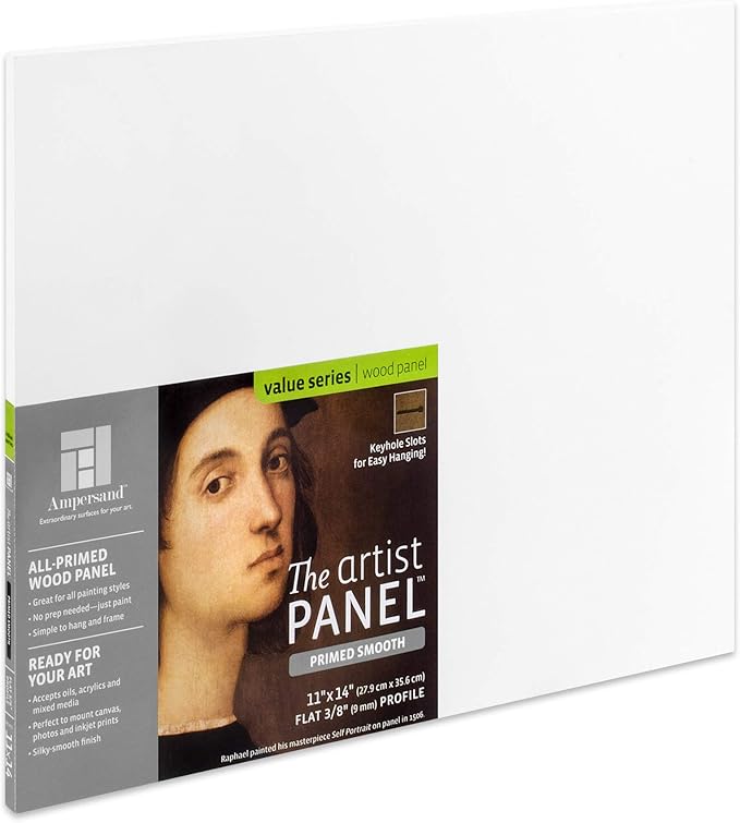 Ampersand Art Supply Wood Gesso Artist Painting Panel: Primed Smooth, 11" x 14", 3/8" Flat Profile