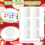 Pasimy 6 Set DIY Ceramic Succulent Planter Pots Paint Your Own Flower Pots Craft Kit Unpainted Bisque Paintable Flowerpot with Brush Palette Ready to Paint for Family Activity Gift(Santa)
