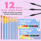 Date Night Painting Kit, 62 Pcs Detail Paint Brushes Canvas Panels with Wood Easel 12 Colors Acrylic Paint, Circular Canvas Art Aprons Sip and Paint Supplies for Adults, Kids, and Beginner