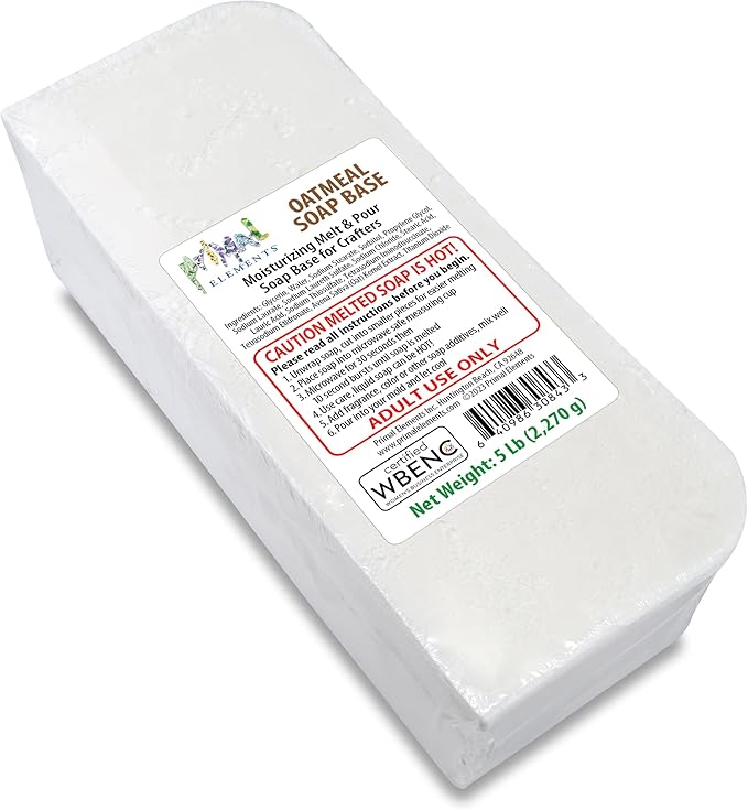 Primal Elements Oatmeal Soap Base - Moisturizing Melt and Pour Glycerin Soap Base for Crafting and Soap Making, Easy to Cut - 5 Pound