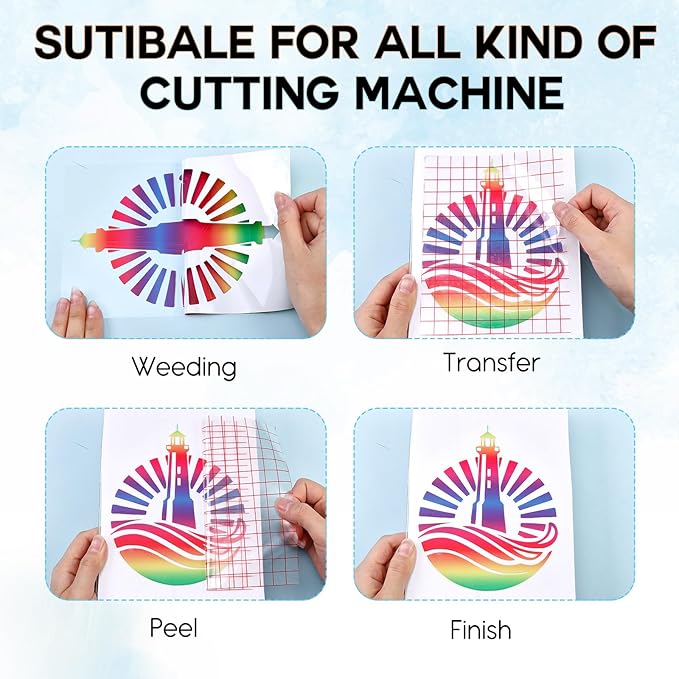 Tintnut Gradient Permanent Vinyl, Ombre Rainbow Pattern Adhesive Vinyl - 12 Sheets 12"x10", Sunset Permanent Adhesive Sheets for Cutting Machine,Home Decor Self Sticker