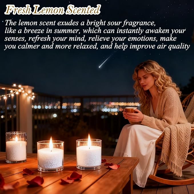 Aufien Candle Sand with Wicks,21.4 Oz Pearled Candle, DIY Bead Powder Sand Wax Making kit Refillable Non Toxic for Handmade, Wedding and Halloween Christmas Decorations White Fresh Lemon Scented