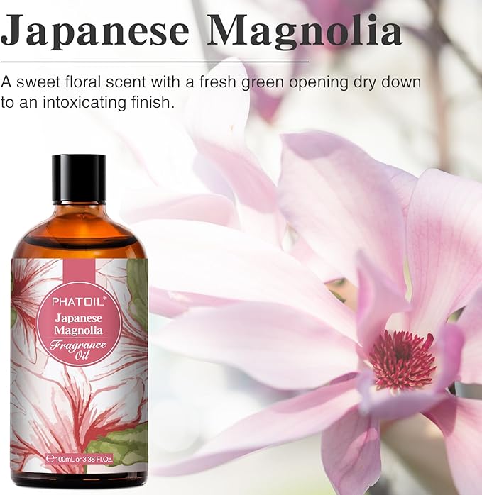 PHATOIL Japanese Magnolia Fragrance Oils for Aromatherapy, 3.38FL.OZ Diffuser Oils for Home, Perfect for Aromatherapy, Humidifiers, Yoga, DIY Candle and Soap Making - 100ml