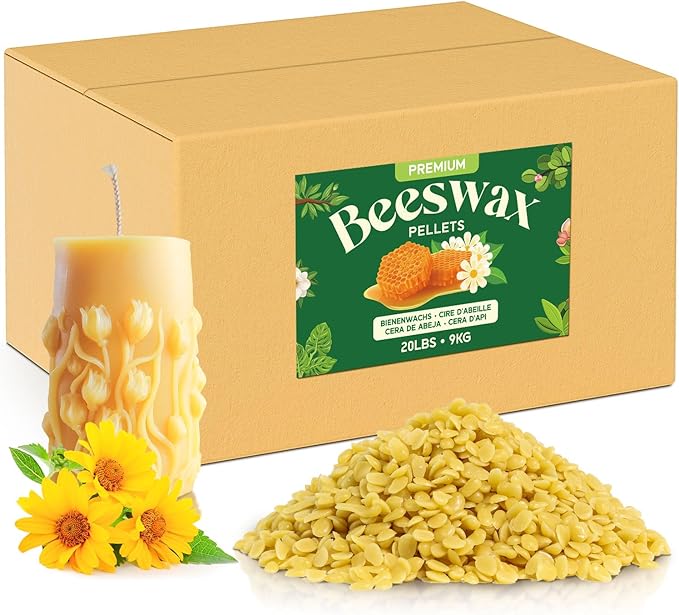 NORVENCE Beeswax Pellets 20LB, Pure & Natural Yellow Beeswax for Candle Making, DIY Skin Care, Lip Balm, Soap, Lotion, Creams & Wood Polishing – 20LB