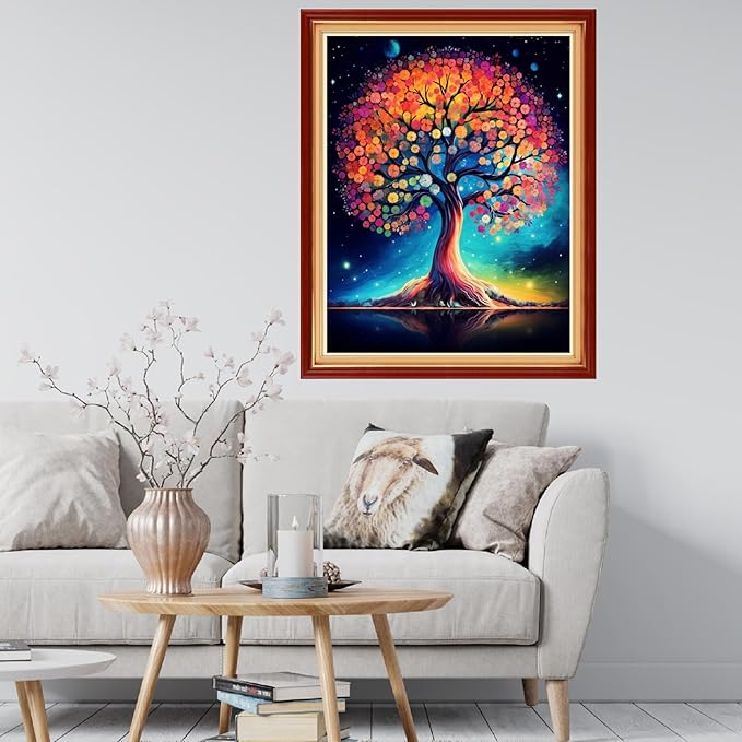 Findvoor Stamped Cross Stitch Kits for Beginner Embroidery Kits for Beginners Adults DIY 11CT Cross Stitch Patterns Needlepoint Kits Crossstitching Kits-Colorful Tree 16x20 inch