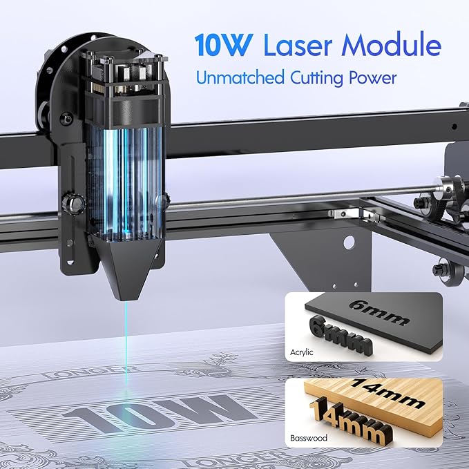 Longer RAY5 Laser Engraver with Air Assist Kit, 10000mW High-Precision Laser Engraver, Compressed Spot CNC, App Offline Control, DIY Engraving Tool for Metal/Glass/Wood, Class 4.