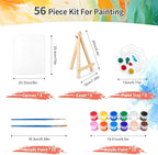 8 Pack 8 * 10In Canvas Boards for Painting, Art Canvas for Drawing with 16 Brushes & 8 Paint Trays & 16 Acrylic Paint, Mini Painting Canvas with Easel Set, Painting Kits for Adults & Kids Party