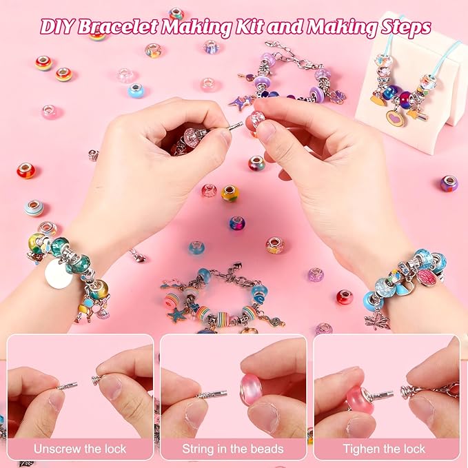YJK Charm Bracelet Making Kit, DIY Jewelry Making Kit Christmas Gifts for Girls 5-12 Years Old, Beaded Jewelry Making Kit with Jewelry Box, Creative Crafts for Girls (Multicolor)