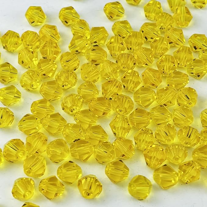 400pcs 4mm Bicone Glass Crystal Beads for Jewelry Making, Faceted Bicone Glass Spacer Beads for Bracelet Earring Necklace DIY Craft(Gold Yellow)