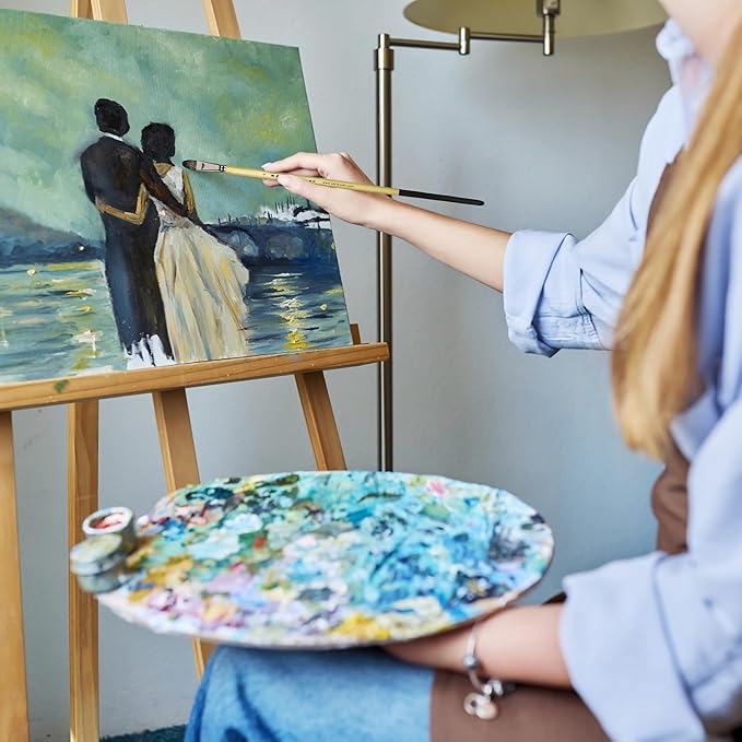 XDT#6386 Filbert Artist Paint Brush 6 Piece Set Medium Stiff Black Hog Bristle Extra Long Handle #2#4#6#8#10#12, Acrylic Oil Watercolor