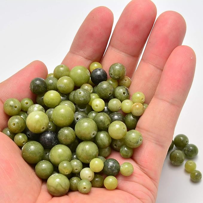 NCB 200pcs 6mm Canadian Jade Loose Beads for Jewelry Making, Natural Semi Precious Beads Round Smooth Gemstones Spacer Beads Charms for Necklaces Bracelets (Canadian Jade, 6mm 200Beads)