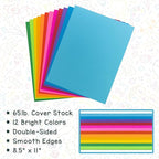 Hygloss Bright Colored Cardstock - 8.5x11-Inch, 12 Assorted Colors, 96 Sheets, 65 lb/ 176 gsm, Fade-Resistant, Acid-Free Color Card Stock Paper