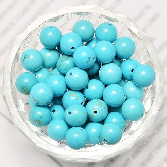 NCB 200pcs 6mm Loose Beads for Jewelry Making, Natural Semi Precious Beads Round Smooth Gemstones Spacer Beads Charms for Necklaces Bracelets (Stabilized Blue Turquoise, 6mm 200Beads)
