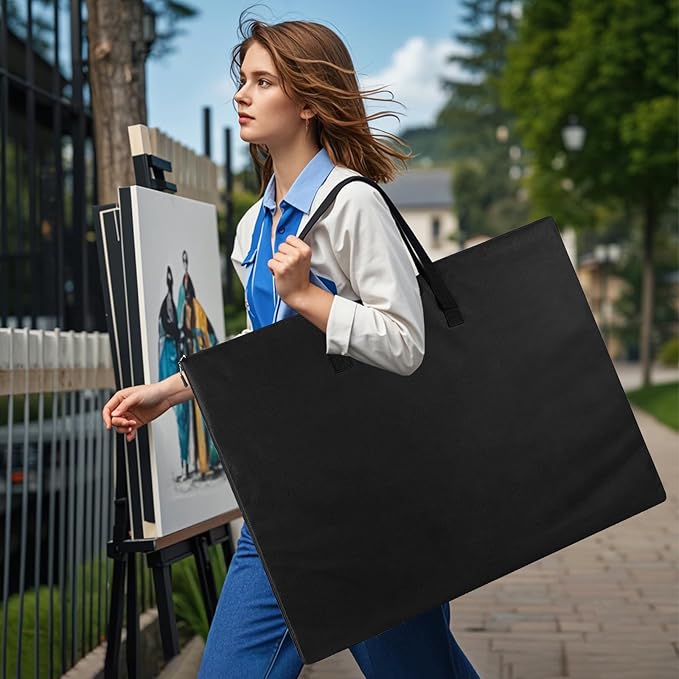 ZKOO Art Portfolio Bag, 24 x 36 Extra Large Light Weight Art Portfolio Case Shoulder Strap, Handle, Waterproof Nylon, Artwork Storage Box Ideal for Artwork, Canvas, Poster, Sketching, Drawing (Black)