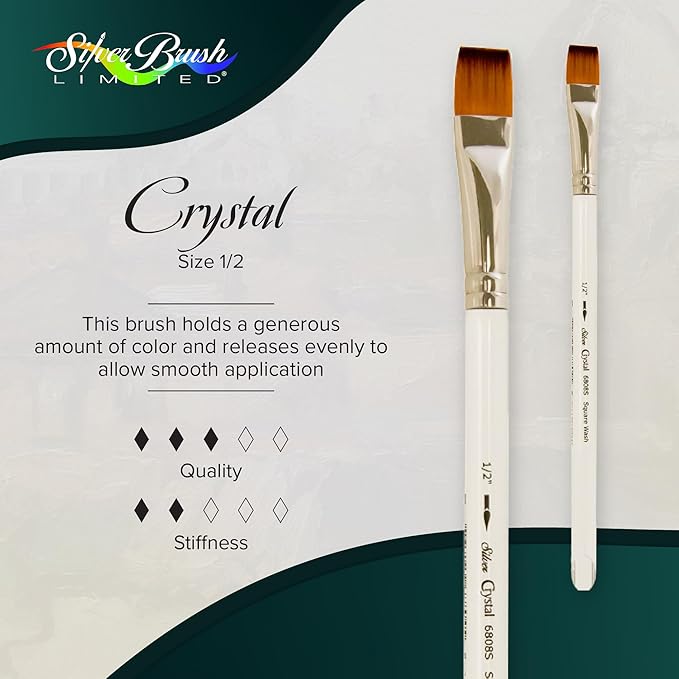 Silver Brush Limited 6808S1/2 Crystal Squash Wash Brush for Watercolor and Oil, Short Handle, Size 1/2, Square Wash