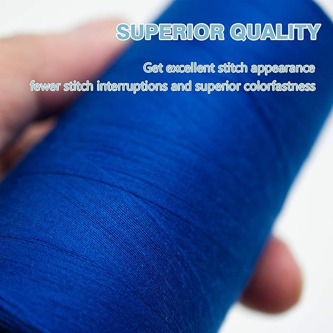 Blue Serger Thread, All-Purpose Thread for Sewing, Polyester, 4 Cones of 3000 Yards Each Spool for Sewing Machine