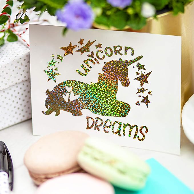 GIRAFVINYL Holographic Gold Vinyl - 12" x6ft Gold Permanent Glitter Vinyl for DIY Crafts, Signs, Home and Car Decal