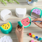 Pasimy 6 Set DIY Ceramic Succulent Planter Pots Paint Your Own Flower Pots Craft Kit Unpainted Bisque Paintable Flowerpot with Brush Palette Ready to Paint for Family Activity Gift(Watermelon)