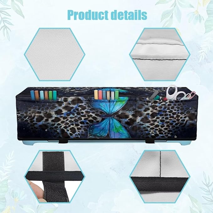 Binienty Leopard Print and Butterfly Dust Cover for Scrapbooking Die-Cut Machines Polyester Cutting Machine Maker Cover with 3 Pockets for Home Accessories Organizer
