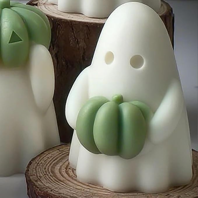 Pumpkin Ghost Cylinder Candle & Resin Mold - Resin Casting Silicone Molds for Home Decor & Candle Making Wave Spiral Mold