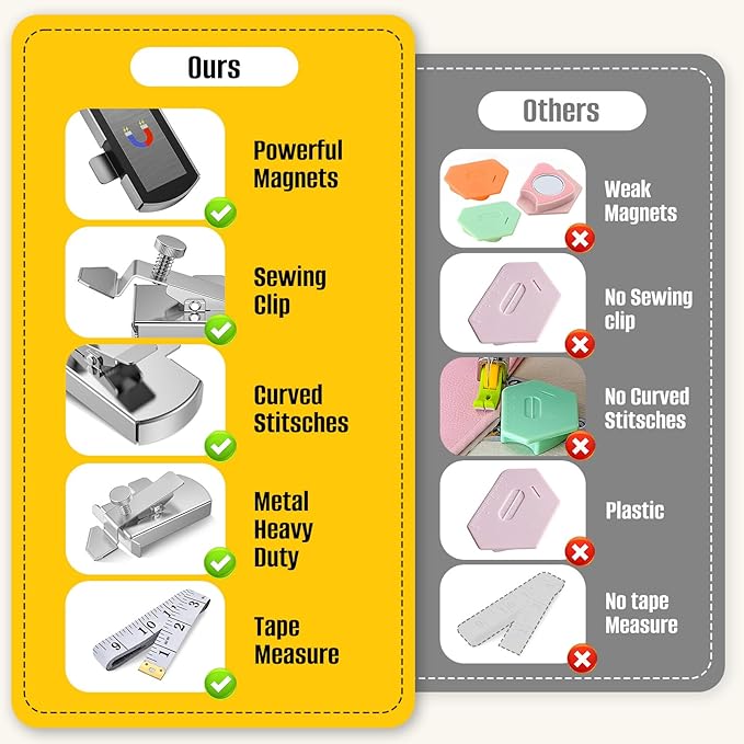 Upgraded Magnetic Seam Guide for Sewing Machine, Magnetic Sewing Guide with Clip, Adjustable Seam Guide, Multifunctional Hem Guide, Universal Sewing Machine Attachments, Sewing Supplies Accessories