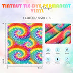 Tintnut Tie Dye Permanent Vinyl - 8 Sheets 12inchesx10inches Swirl Pattern Adhesive Vinyl Seamless Colorful Permanent Vinyl Sheets Self Adhesive Vinyl Compatible with Cricut or Silhouette, 871686