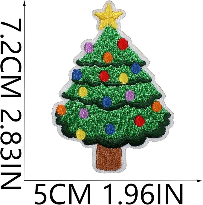 Christmas Tree Iron on Patches 12Pcs Chenille Embroidery Sew on Stickers Applique for DIY Crafts T Shirt Clothing Jackets Backpacks Jeans Party Decorations Accessories