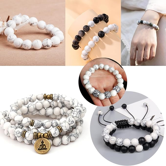 4mm 200pcs Natural Stone Round Beads Matte White Howlite Genuine Stone Beading Loose Gemstone DIY Charm Smooth Beads for Bracelets Necklaces Earrings Hole Size 1mm (Matte White Howlite 4mm)