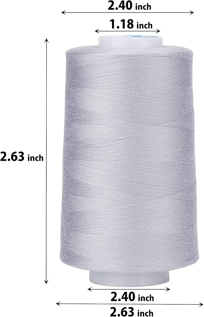 Simthread All Purpose Sewing Thread from 100% Spun Polyester for Serger, Overlock, Merrow, Quilting Sewing 4 Big Cones of 5000M (5500 Yards) Each - 40S/2 Silver