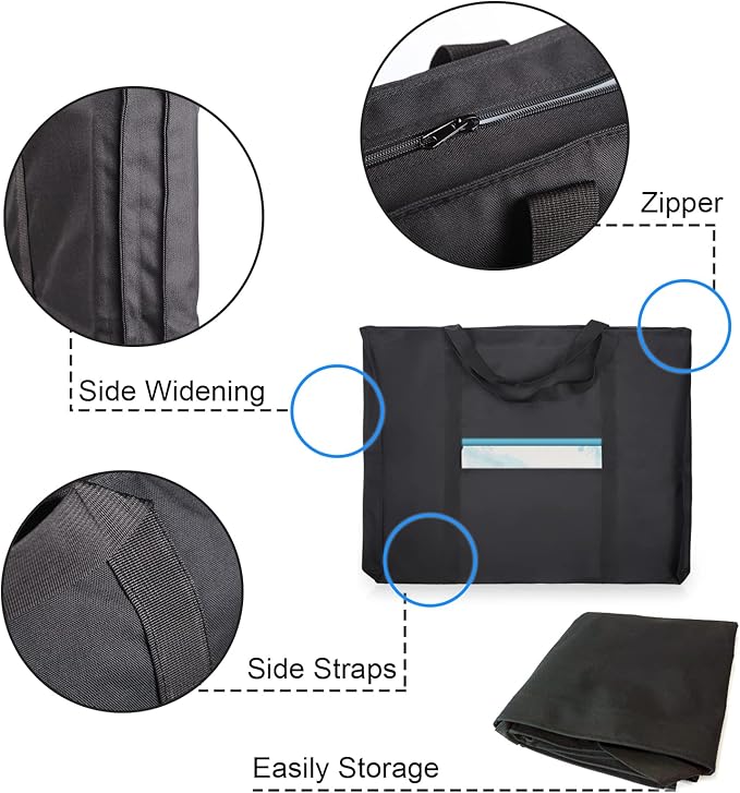 JJRING Dacron Light Weight Art Portfolio Bag, 19.6'' x 25.6'' for 18'' by 24'', Black Carrying Storage Case for Poster, Sketching, and Drawing