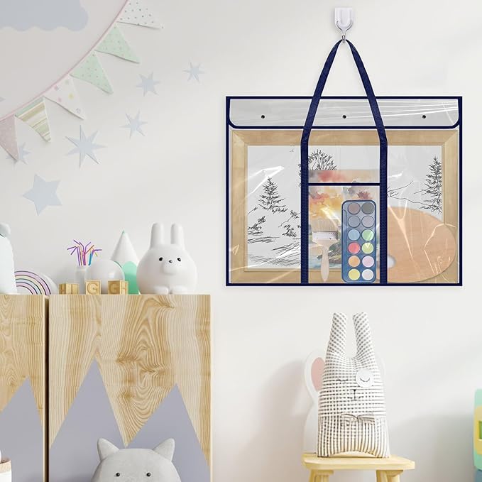 3 Pack Large Poster Storage Bag, 25.5" x 31.5" Bulletin Board Holder Art Portfolio Case PVC Art Portfolio Container Bulletin Board Storage Box with Pocket for Classroom Teacher Organization (Blue/Blac