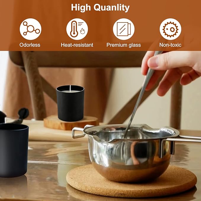 CONNOO 15 Pack 7 OZ Matte Black Candle Jars with Bamboo Lids for Making Candles, Thick Glass Candle Jars Empty Jars in Bulk with lids - Dishwasher Safe