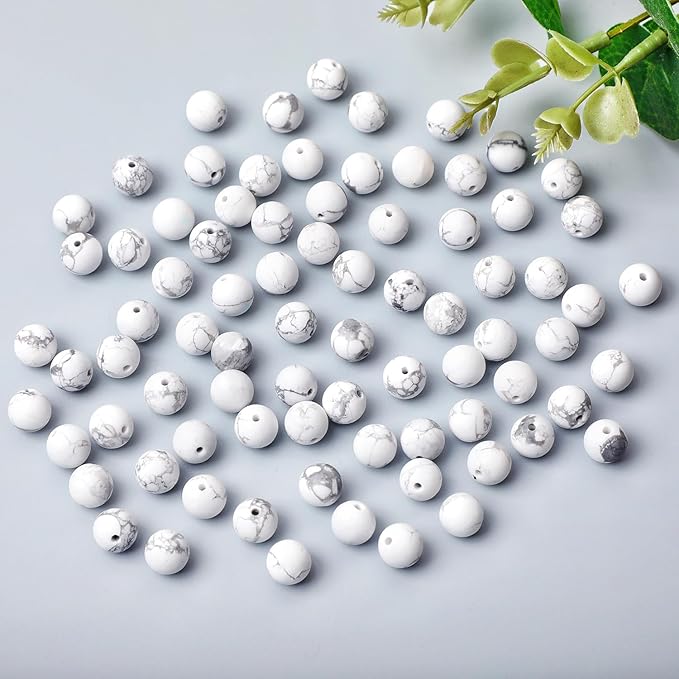 4mm 200pcs Natural Stone Round Beads Matte White Howlite Genuine Stone Beading Loose Gemstone DIY Charm Smooth Beads for Bracelets Necklaces Earrings Hole Size 1mm (Matte White Howlite 4mm)