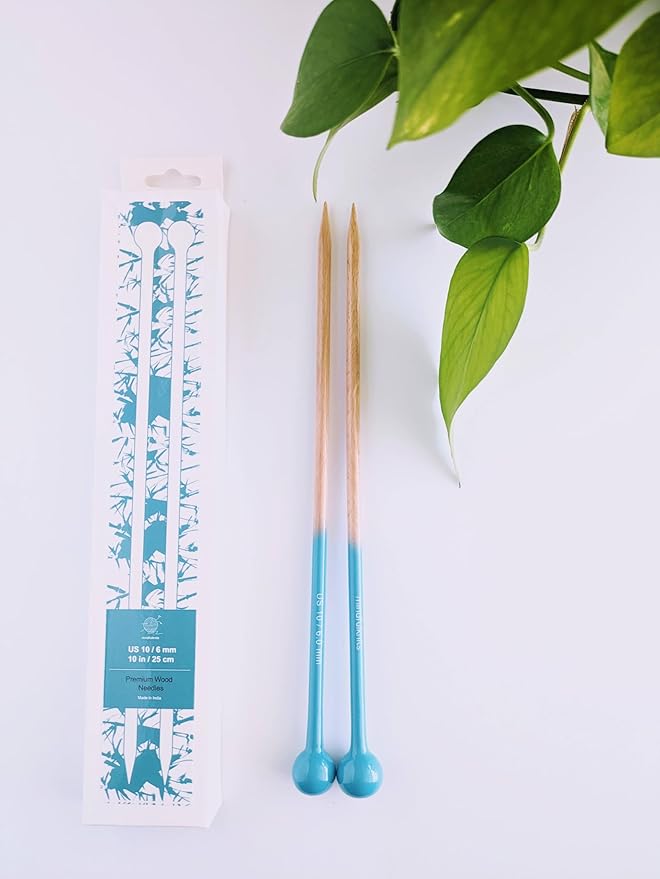 mindfulknits Premium Straight Single Pointed Beech Wood Knitting Needles – Size US 10, 6mm – 35cm Length – Straight Needle Set - Crafting & Knitting Supplies for Relaxation & Stress Relief (6mm)