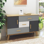 Giantex Free-Standing Floor Storage Cabinet with 2 Doors, 3 Drawers, Adjustable Shelf, Multifunctional Accent Dresser for Living Room, Entryway, 47 Inch Kitchen Sideboard