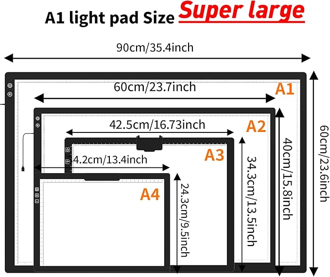 Rechargeable A1 Light Pad 35.4”x23.6”, Extra Large LED Light Board for Diamond Painting, 3-Color Modes Light Box, Diamond Art Light Table, Lightbox for Tracing and Drawing, Sketching, Artists