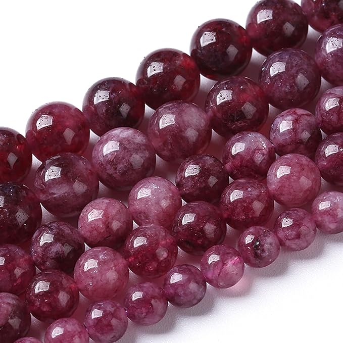 90PCS 8MM Natural Stone Kunzite Purple Jade Beads Round Loose Beads for Jewelry Making Bracelet 2 Strands 32"