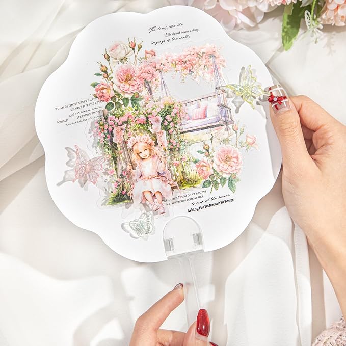 TIAMECH Swing Flower Girl PET Stickers - 60 Pcs Gentle Breeze & Chair Basket Swaying Design, Waterproof Sticker for Journaling & Scrapbooking, Junk Journal Supplies, Ephemera & DIY Crafts