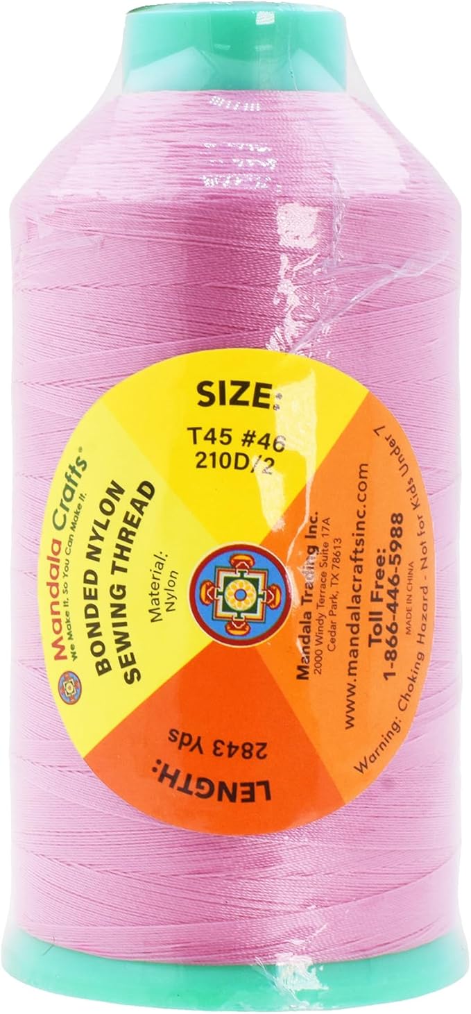 Mandala Crafts Bonded Nylon Thread - Pink Heavy Duty Sewing Threads - 1250 YDs Size 138 420D T135 Tex 135 for Leather, Jeans, Weaving, Outdoor, Marine, Upholstery