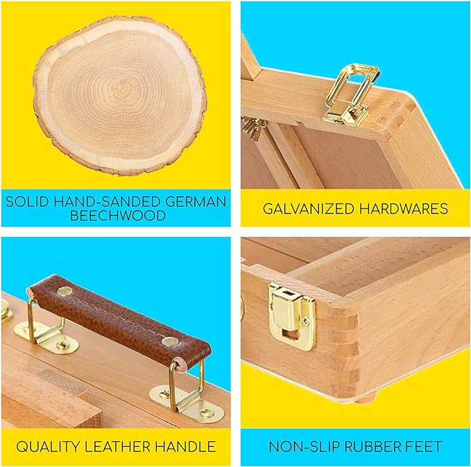 MEEDEN Tabletop Art Sketchbox Easel : Solid Beechwood Table Easels for Painting Canvas, Adjustable Desktop Easel - Art Supply Storage Box for Adults & Artist