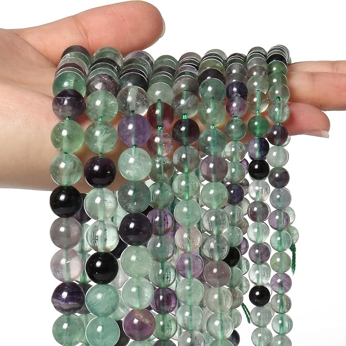 60pcs 6mm Natural Stone Beads Fluorite Beads Energy Crystal Power Gemstone for Jewelry Making, DIY Bracelet Necklace