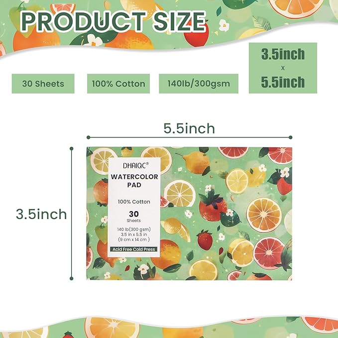 Watercolor Paper Pad, 30 Sheets, 3.5x5.5”, 100% Cotton Paper, Glue Bound, 140LB/300GSM Cold Pressed Water Color Paper for Watercolor Drawing, Mixed Media, Art Journaling (3.5x5.5 Inch)